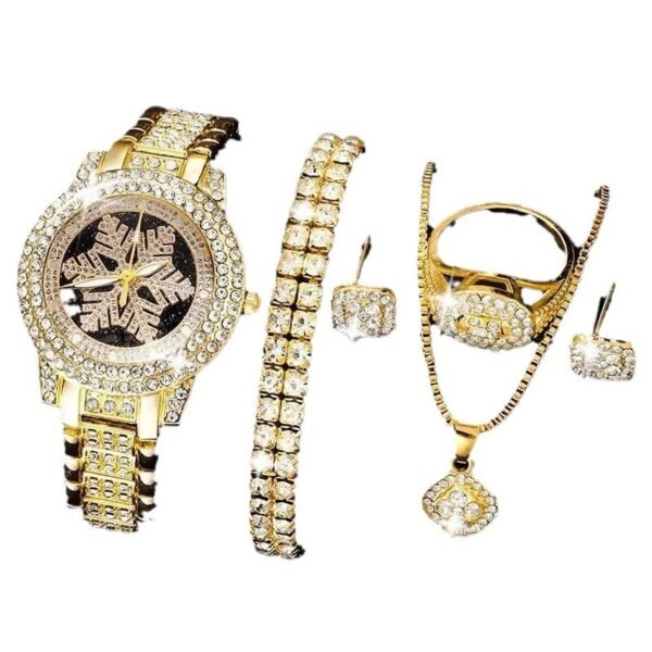 Snowflake Pattern Watch Luxury Full Rhinestone Jewelry Five-piece Set - Image 5