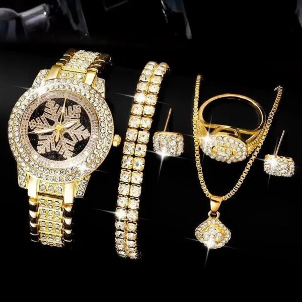 Snowflake Pattern Watch Luxury Full Rhinestone Jewelry Five-piece Set - Image 6